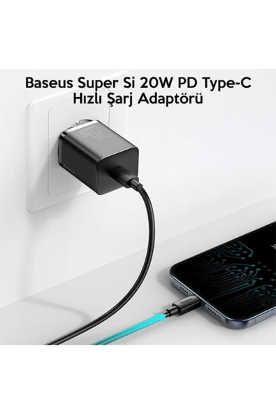 Baseus Super Si 20w Pd Type-c Hızlı Şarj Adaptörü Hızlı Şarj Aleti 20w Iphone 12-11 Hızlı Şarj ürün görseli 1