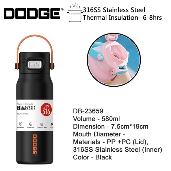 Dodge Çelik Termos Matara 580Ml Siyah - 6