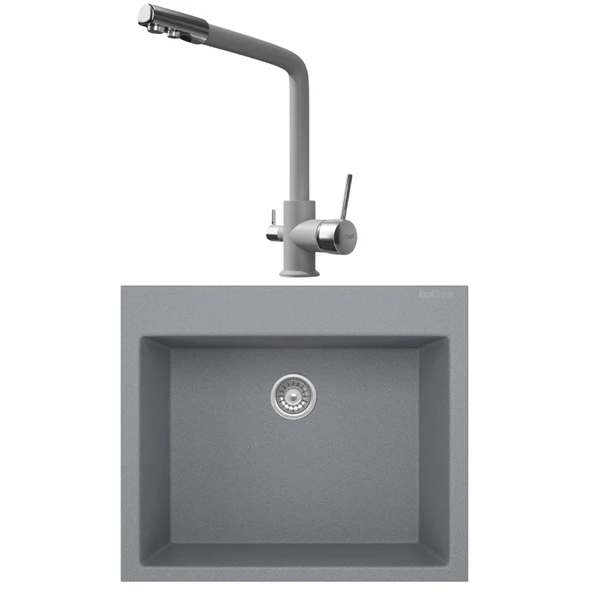 Real Stone K002 Gri Mutfak Evyesi + Abant Arıtmalı Mutfak Bataryası