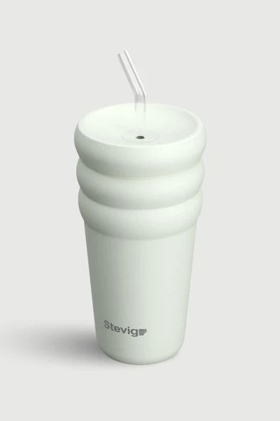 Stevig 3 Bubble Two-Cap Straw Tumbler Çelik Termos 600 ML Lightest Sky ST-247 - Resim 3