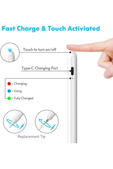 Cisteen iPad(2018-2025)Pro11M4-Air11M2-İp10/9/8/7/6-Air5/4/3-Mini6/5 için Avuç İçi Reddi Aktif Stylus Kalem - Resim 3