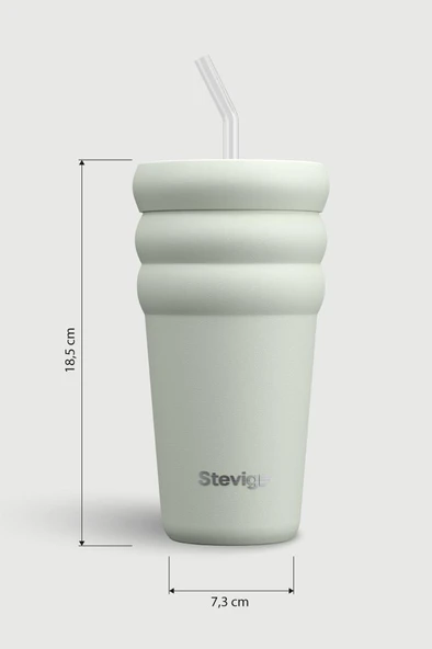 Stevig 3 Bubble Two-Cap Straw Tumbler Çelik Termos 600 ML Lightest Sky ST-247 - Resim 8