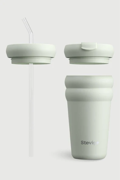 Stevig 3 Bubble Two-Cap Straw Tumbler Çelik Termos 600 ML Lightest Sky ST-247 - Resim 4
