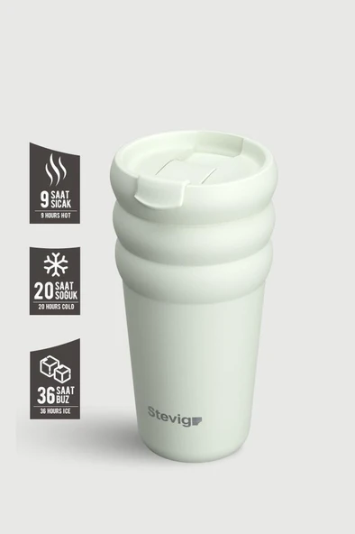 Stevig 3 Bubble Two-Cap Straw Tumbler Çelik Termos 600 ML Lightest Sky ST-247 - Resim 2