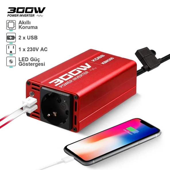 KOBB KBN300  Modifiye Sinüs Dönüştürücü İnvertör 12V/220V 300Watt - 2