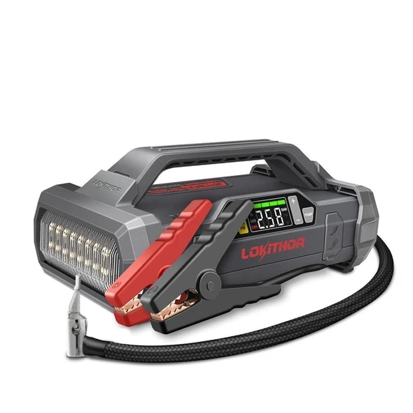 LOKITHOR Li-Polimer Akıllı Akü Takviye + Pompa + Powerbank + Led Lamba 12V-2000Amp