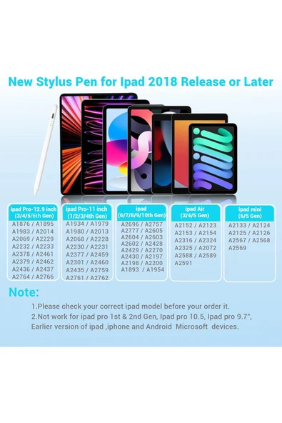 bravesons Apple Ipad 10.2 8/9. Nesil Uyumlu Stylus Çizim  Avuçiçi Redli Dokunmatik Kalem 3 Adet Yedek Uç - Resim 7