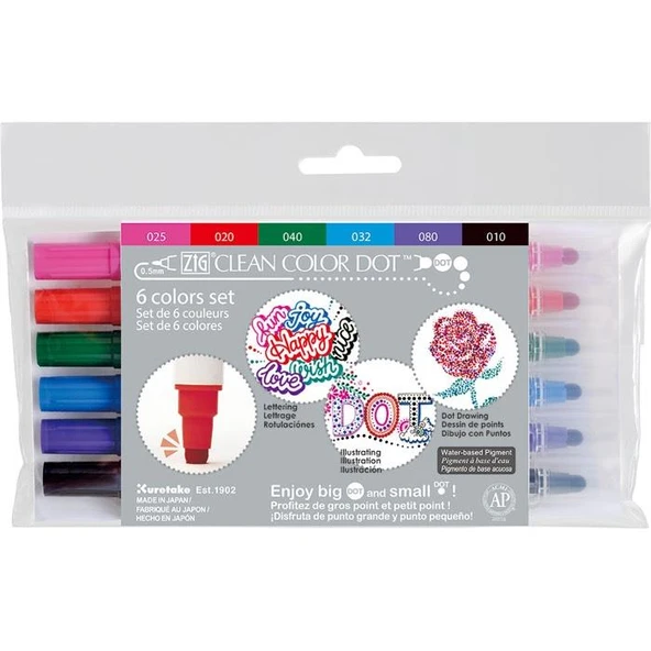 Zig Clean Color Dot Çift Taraflı  6 lı set ürün görseli 1