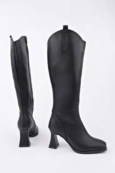 Muggo ASTORİA Küt Burun Yandan Fermuarlı Topuklu Kadın Çizme - 9