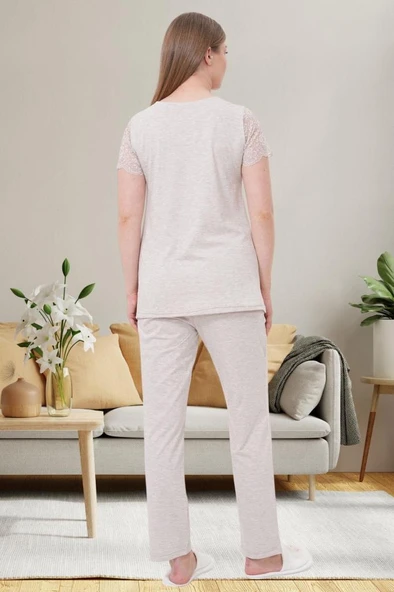 Mecit 6056 Bayan Hamile Lohusa Vizon Kısa Kollu Pijama Takımı - Resim 2