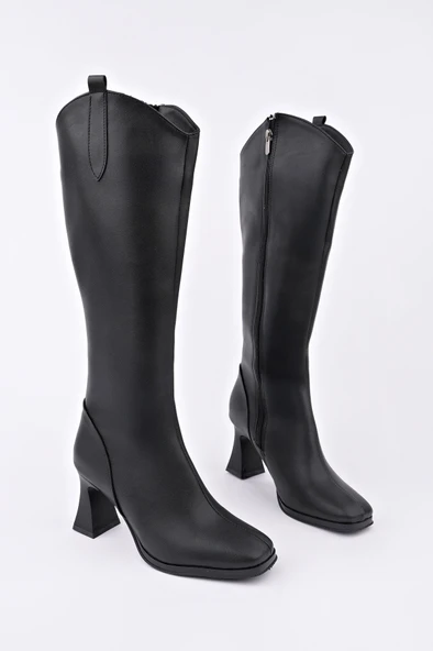 Muggo ASTORİA Küt Burun Yandan Fermuarlı Topuklu Kadın Çizme - 8