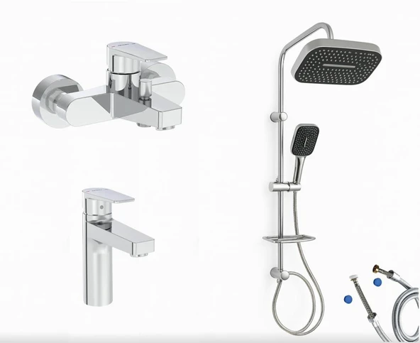 Artema Flow Square Banyo Bataryası + Flow Square Lavabo Bataryası + Doppo Prime Lux Tepe Duş Sistemi ürün görseli