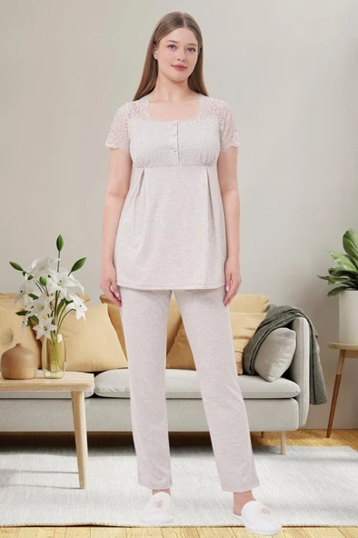 Mecit 6056 Bayan Hamile Lohusa Vizon Kısa Kollu Pijama Takımı ürün görseli