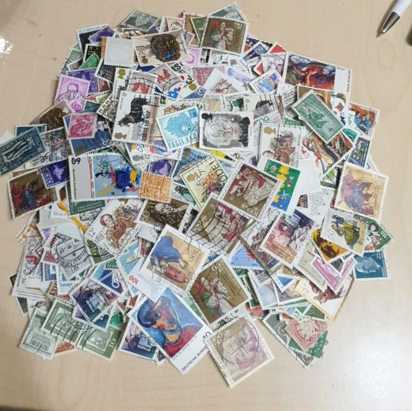 Martcini 100 Adet Karışık Damgalı İngiltere Pulları