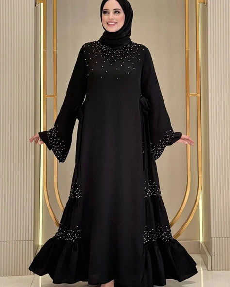 Taş İşleme Detaylı Sparklin Kumaş Abiye Elbise - 11