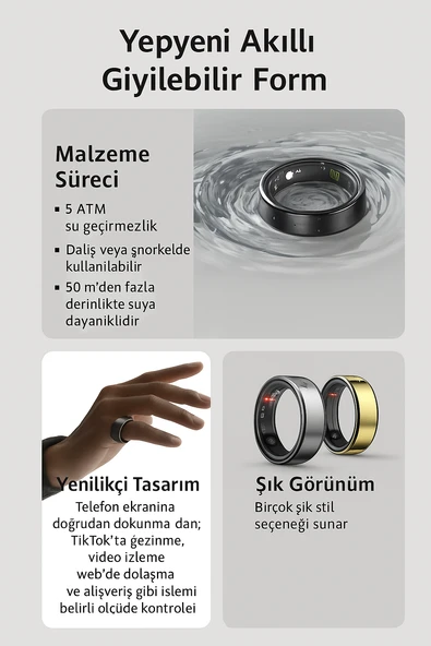 Akıllı Yüzük  Kalp Atışı, Uyku, Adım ve Kan Oksijen Takibi Sağlığınızı Parmak Ucunuzda Takip Edin - 2