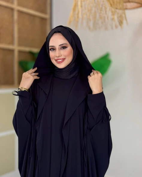 Kapüşonlu Abaya & Elbise İkili Takım – Medine İpeği - 2