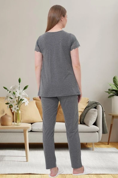 Mecit 6056 Bayan Hamile Lohusa Füme Kısa Kollu Pijama Takımı - Resim 2