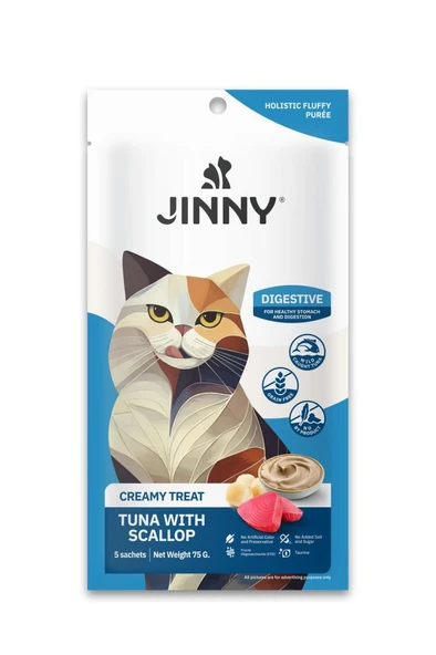 Jinny Creamy Treat Digestive Tuna İstiridye Etli Kedi Ödülü 5X15GR