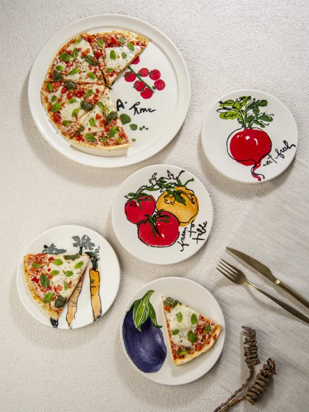 All Vegetables 5 Parça Pizza Servis Seti- El Boyama - Resim 7