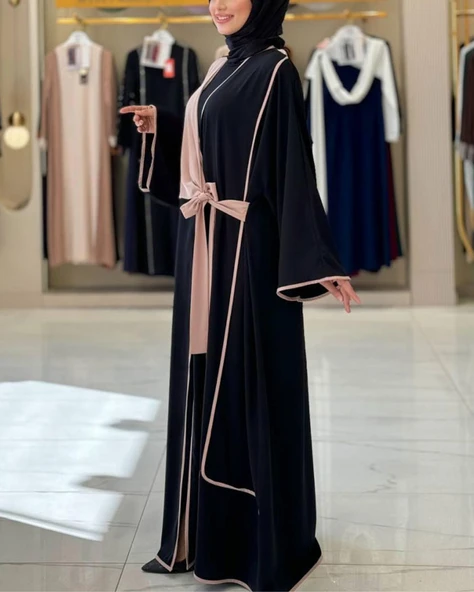 Önden Bağlama Detaylı Medine İpeği Abaya - 2