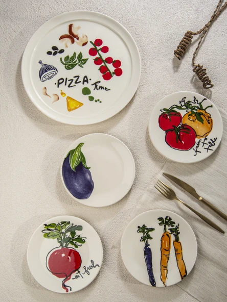 All Vegetables 5 Parça Pizza Servis Seti- El Boyama ürün görseli 1