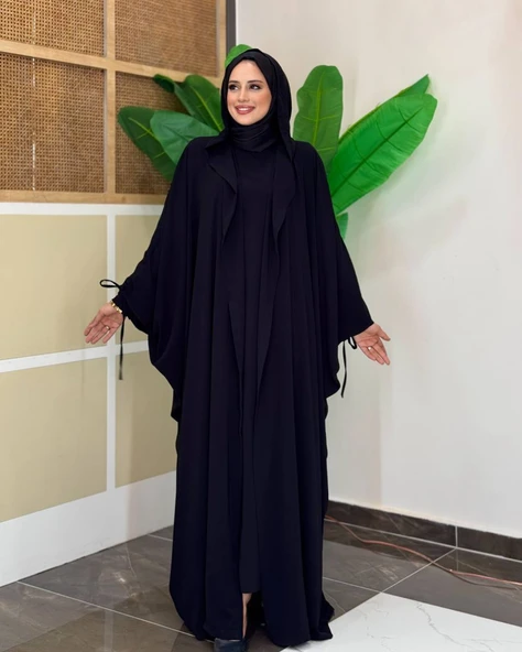 Kapüşonlu Abaya & Elbise İkili Takım – Medine İpeği - 4