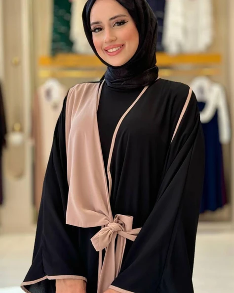 Önden Bağlama Detaylı Medine İpeği Abaya - 3