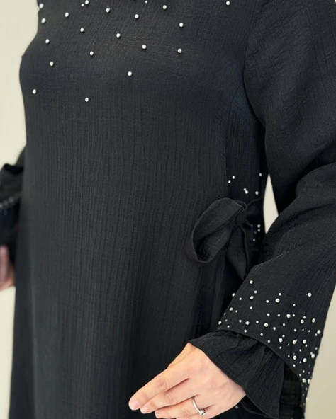 Taş İşleme Detaylı Sparklin Kumaş Abiye Elbise - 2