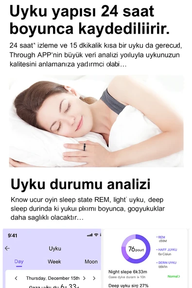 Akıllı Yüzük  Kalp Atışı, Uyku, Adım ve Kan Oksijen Takibi Sağlığınızı Parmak Ucunuzda Takip Edin - 3