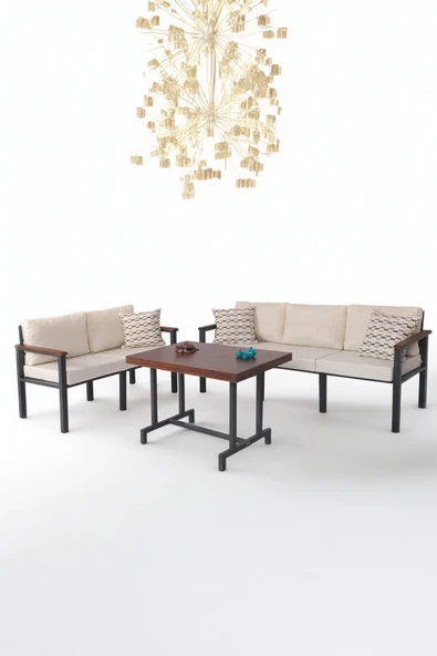 NEOKAS Metal Bahçe Takımı, Balkon Seti, Kafe Koltuğu, Bekleme Alanı Koltuğu, 2 + 3 + M ürün görseli