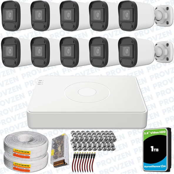 Provzen Hikvision Unv 10'lu Full HD Güvenlik Kamerası Set Gece Görüş, Mikrofon, Olay Anında Bildirim ürün görseli