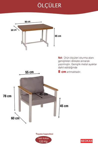 NEOKAS  Balkon Mobilyası, Bahçe Takımı, 1+1+Masa, Kafe Koltuğu, Bekleme Alanı Koltuğu - Resim 6