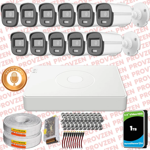 Provzen Hikvision 11'li Full HD Güvenlik Kamerası Set 7/24 Renkli, Mikrofonlu, Olay Anında Bildirim ürün görseli