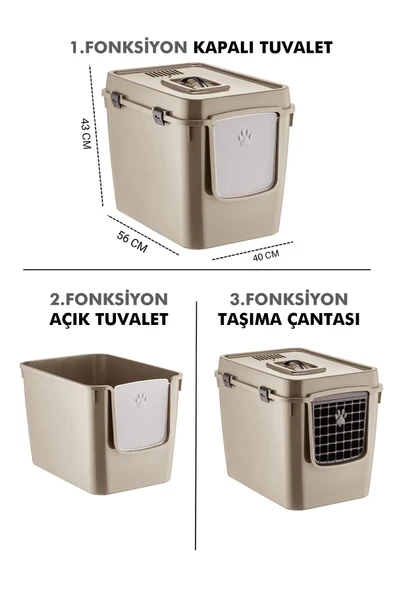 Pribor HZ-500 Xxl 3 Fonksiyonlu Açık / Kapalı Kedi Tuvaleti ve Taşıma Çantası Bej 56 x 40 x 43 Cm ürün görseli