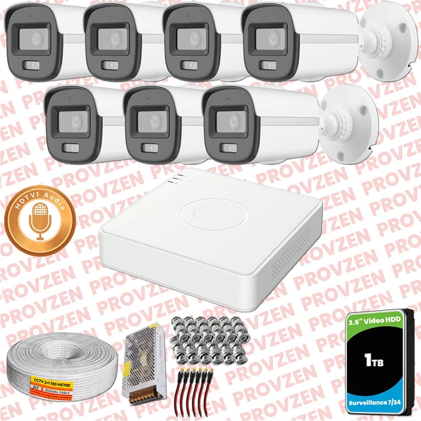Provzen Hikvision 7'li Full HD Güvenlik Kamerası Set 7/24 Renkli, Mikrofonlu, Olay Anında Bildirim ürün görseli 1
