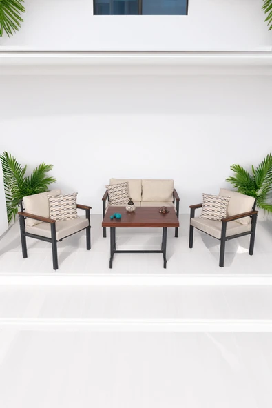 NEOKAS Balkon Mobilyası, Metal Oturma Grubu, Balkon Seti, Kafe Koltuğu, Bekleme Alanı Koltuğu,  1 + 1 + 2 + M - Resim 3