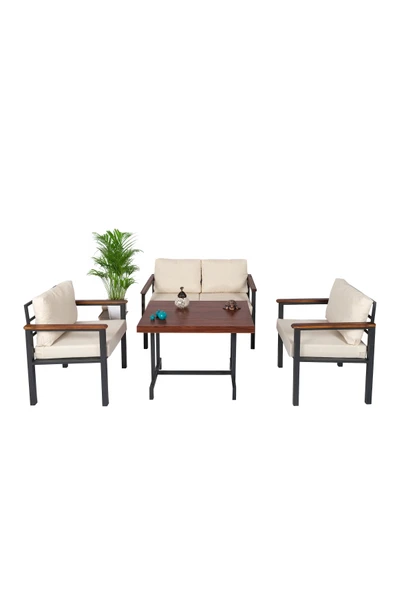 NEOKAS Balkon Mobilyası, Metal Oturma Grubu, Balkon Seti, Kafe Koltuğu, Teras Takımı,  1 + 1 + 2 + M - Resim 3