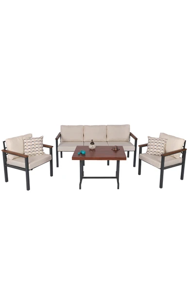 NEOKAS Balkon Mobilyası, Metal Oturma Grubu, Balkon Seti, Kafe Koltuğu, Bekleme Alanı Koltuğu,  1 + 1 + 3 + M - Resim 3