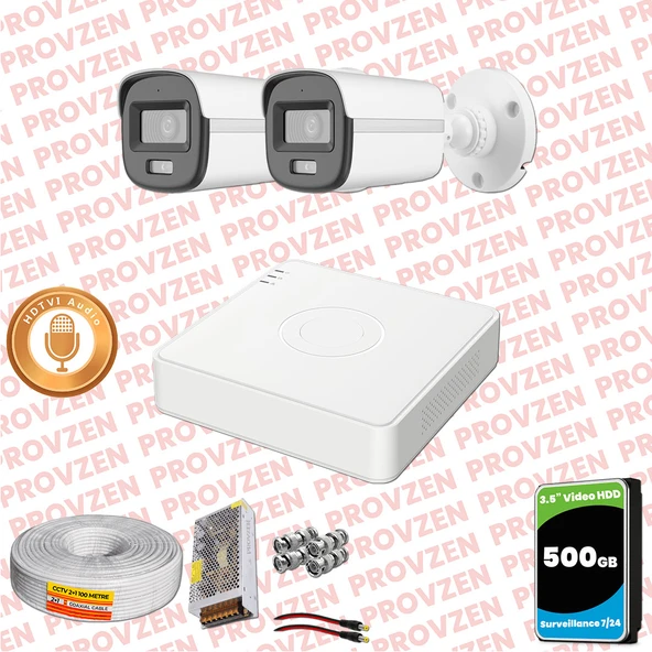 Provzen Hikvision 2'li Full HD Güvenlik Kamerası Set 7/24 Renkli, Mikrofonlu, Olay Anında Bildirim ürün görseli