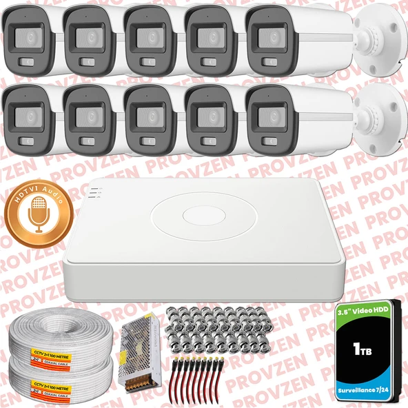 Provzen Hikvision 10'lu Full HD Güvenlik Kamerası Set 7/24 Renkli, Mikrofonlu, Olay Anında Bildirim ürün görseli 1