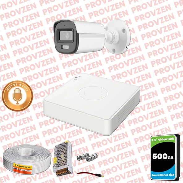Provzen Hikvision 1'li Full HD Güvenlik Kamerası Set 7/24 Renkli, Mikrofonlu, Olay Anında Bildirim ürün görseli
