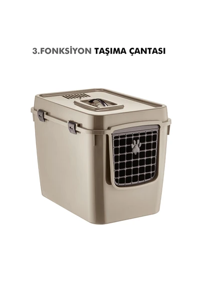 Pribor HZ-500 Xxl 3 Fonksiyonlu Açık / Kapalı Kedi Tuvaleti ve Taşıma Çantası Bej 56 x 40 x 43 Cm - Resim 4