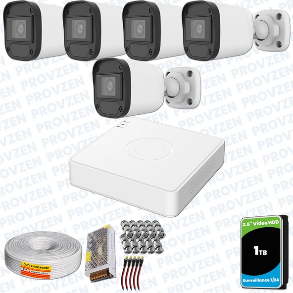 Provzen Hikvision Unv 5'li Full HD Güvenlik Kamerası Set Gece Görüş, Mikrofon, Olay Anında Bildirim ürün görseli