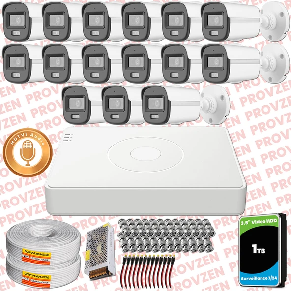 Provzen Hikvision 15'li Full HD Güvenlik Kamerası Set 7/24 Renkli, Mikrofonlu, Olay Anında Bildirim ürün görseli