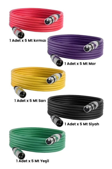 Midex MXL-10M-5x Kaliteli XLR TO XLR 10 mt. Mikrofon Kablosu (5 Adet 5 Renk) - 2