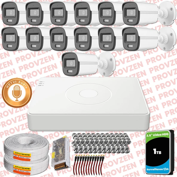Provzen Hikvision 13'lü Full HD Güvenlik Kamerası Set 7/24 Renkli, Mikrofonlu, Olay Anında Bildirim ürün görseli