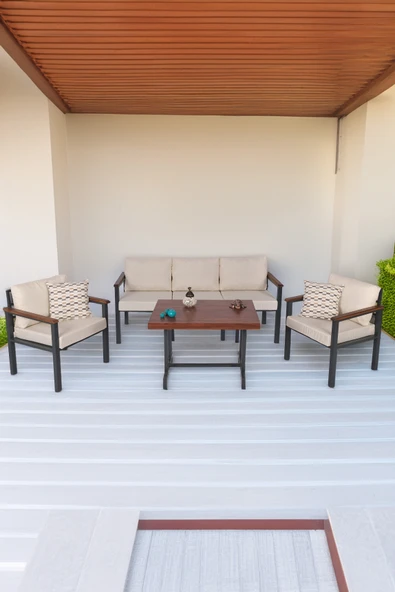 NEOKAS Balkon Mobilyası, Metal Oturma Grubu, Balkon Seti, Kafe Koltuğu, Bekleme Alanı Koltuğu,  1 + 1 + 3 + M - Resim 2