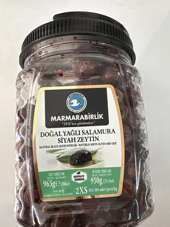 Marmarabirlik 950 gr doğal salamura siyah zeytin