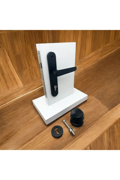 Kaira Mat Siyah Zamak Yale Çelik Kapı Kolu Sağ Basar Tek Taraf + Kumru Kapı Tokmağı Ve Alt Rozeti ürün görseli